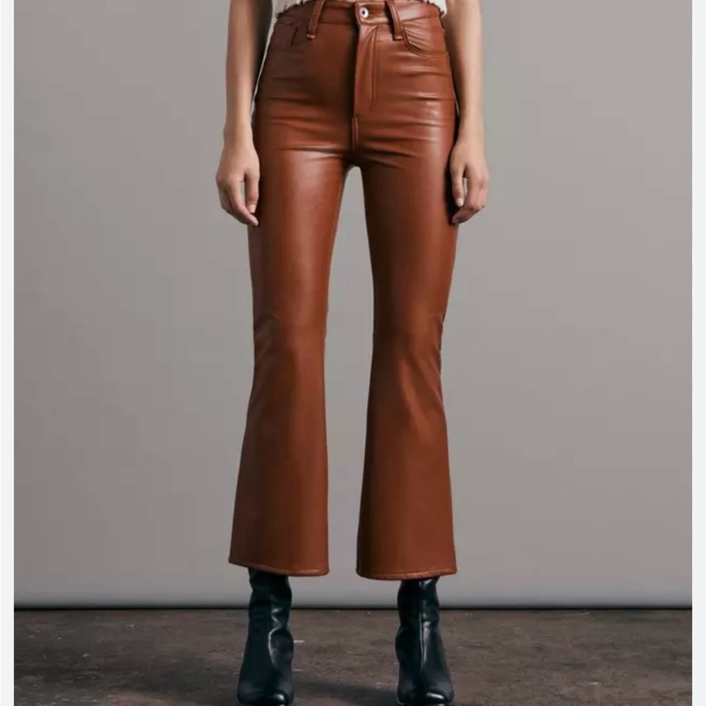 NEW w/ Tags RAG & BONE casey faux leather flare pants in putty brown 29 reg $350